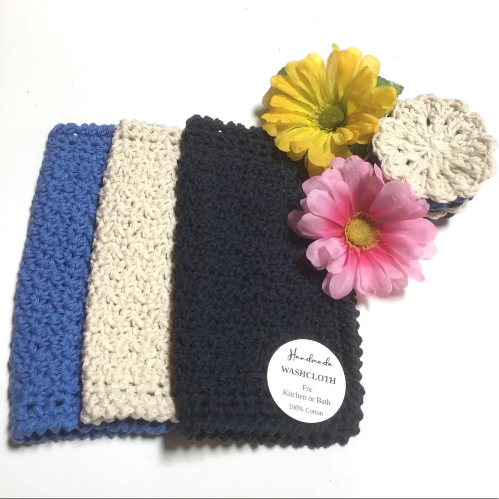 🆕 Cotton Wash Cloth Facial Scrubbies Set Handcrafted Reusable 9 Piece Set